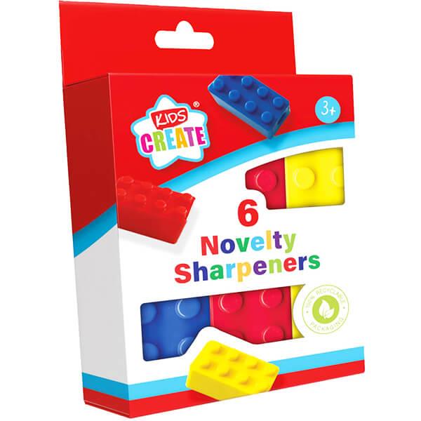 Children's Pack of 6 Novelty Brick Pencil Sharpeners