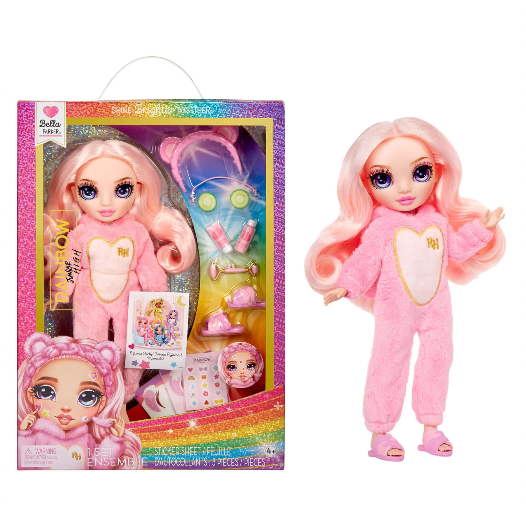 Rainbow High Junior High PJ Party Bella (Pink) 9” Posable Doll in a Soft Onesie