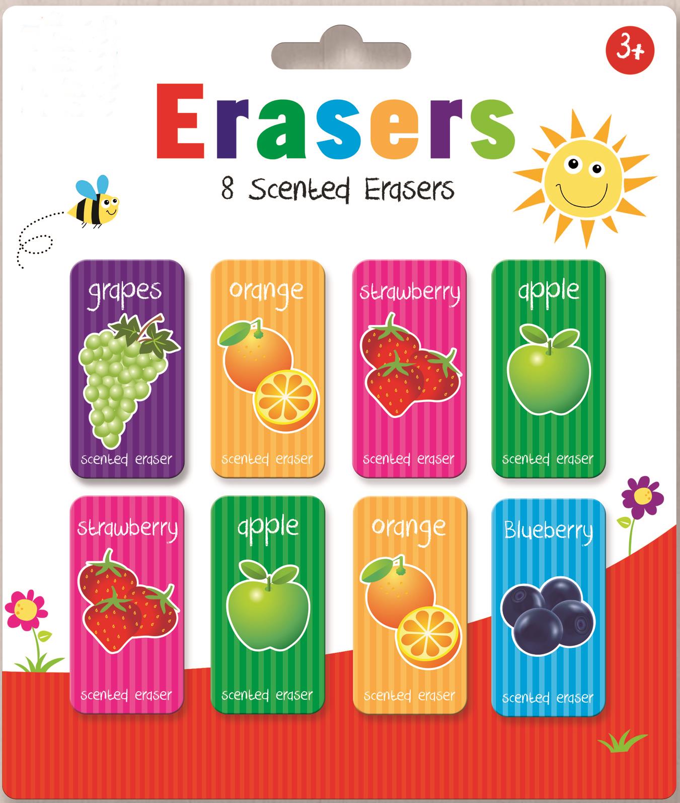 Children's Stationery Pack of 8 Fun Fruity Scented Erasers