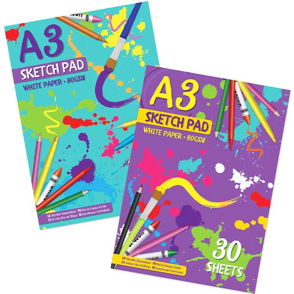 Children's A3 Artist Sketch Pad with 30 Sheets of 80gsm White Paper