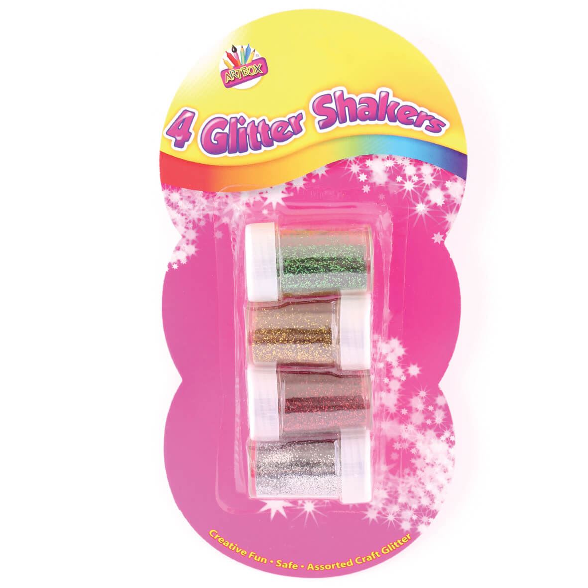 Children's Pack of 4 Assorted Colour 16g Glitter Shakers for Crafting