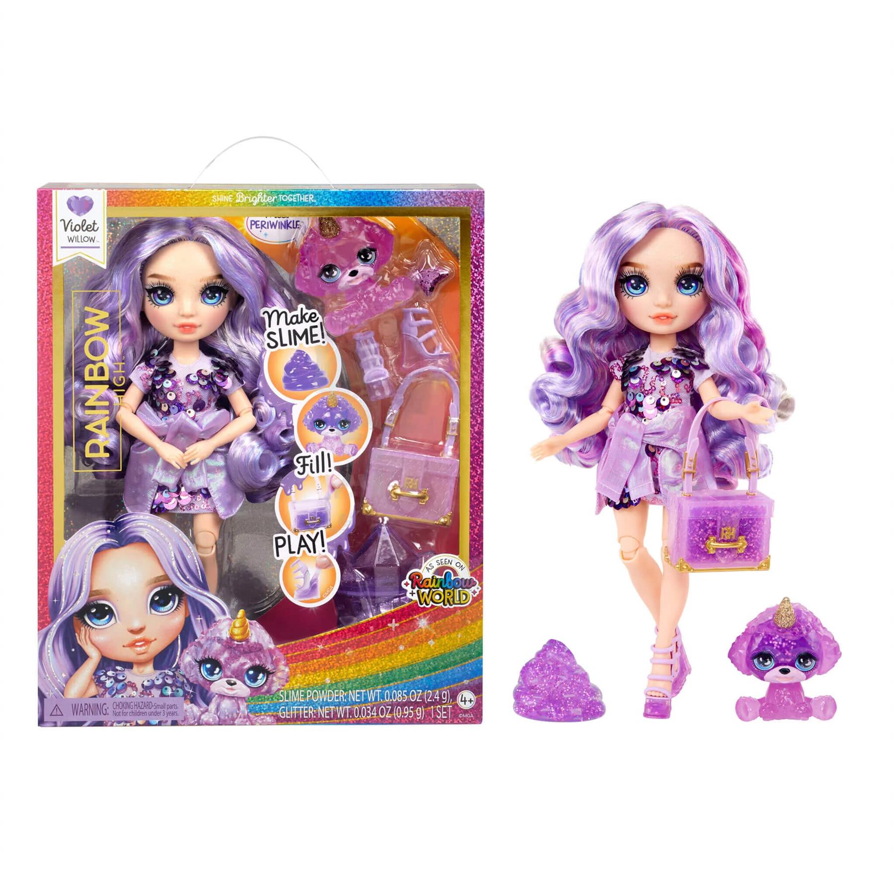 Rainbow High Violet (Purple) with Slime Kit & Pet - Purple 11” Shimmer Doll with DIY Sparkle Slime