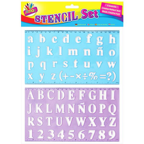 Children's Pack of 2 Alphabet and Number Stencils Set with Rulers