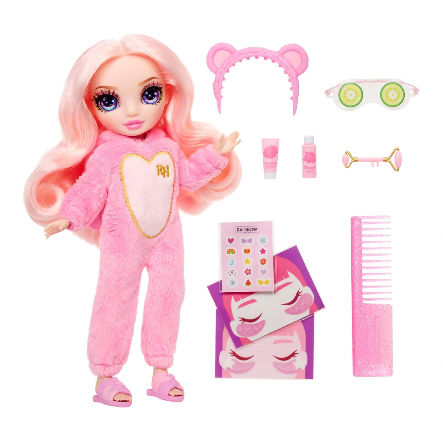 Rainbow High Junior High PJ Party Bella (Pink) 9” Posable Doll in a Soft Onesie