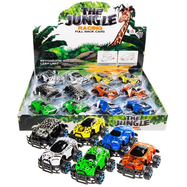 Children's Plastic Jungle Animal Print Pull Back Racing Car Toy