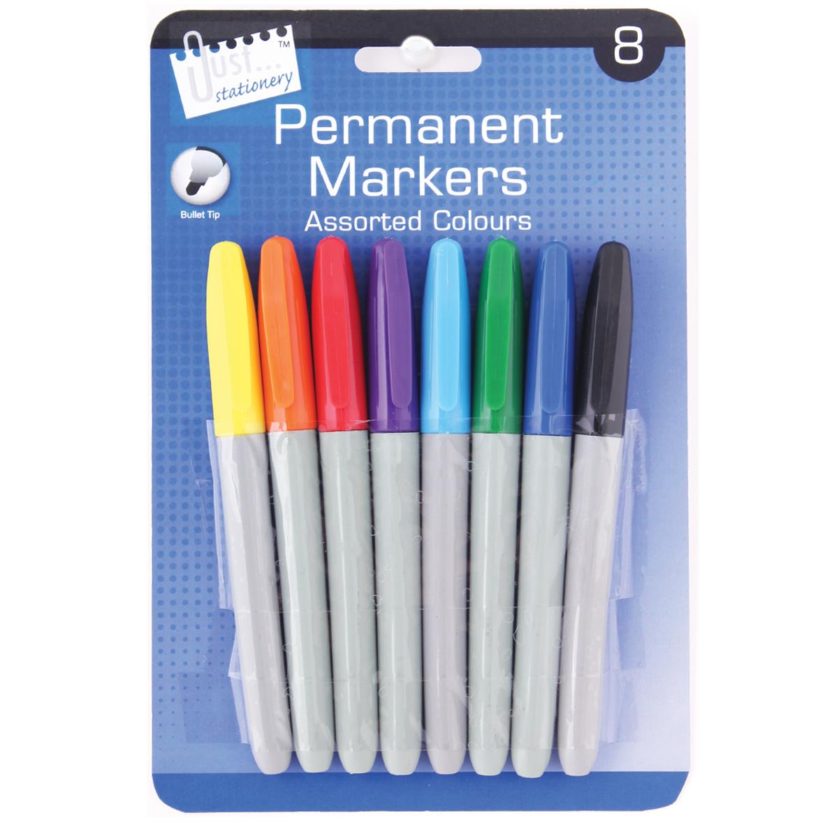 Pack of 8 Bullet Tip Permanent Markers in Assorted Colours