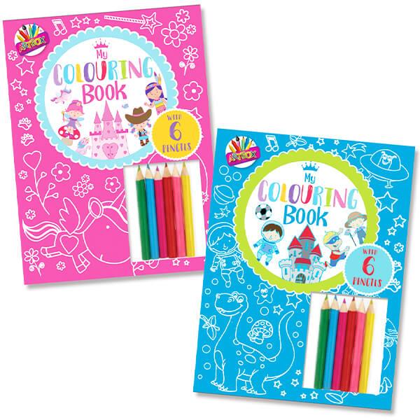 Children's A4 Colouring Book with 6 Pencils (Assorted Designs)