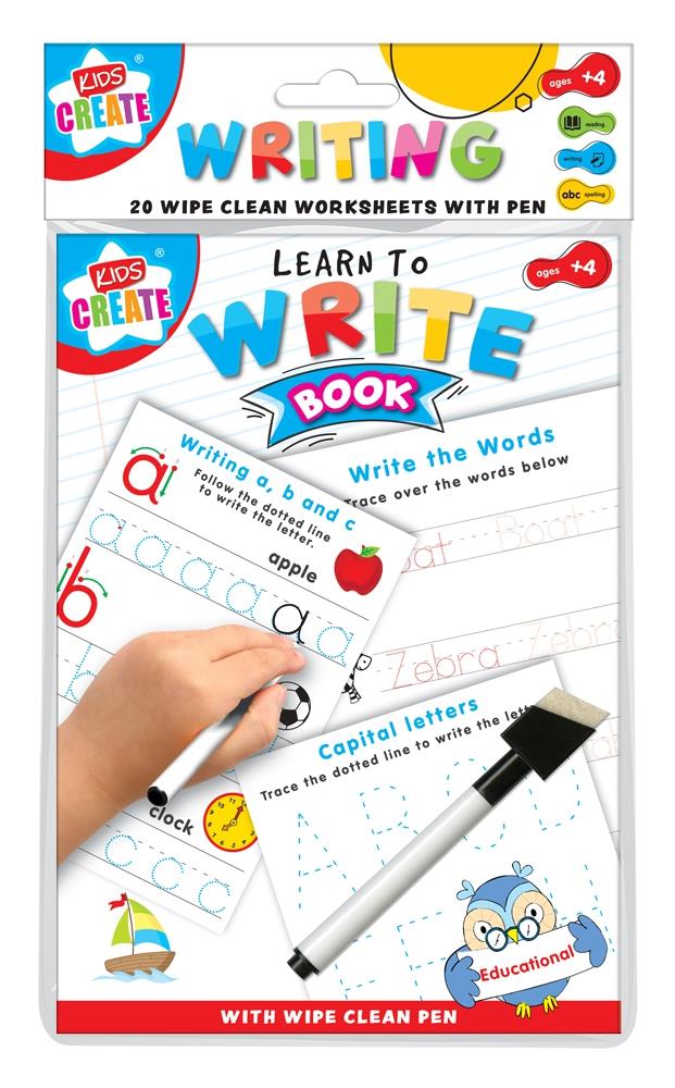 Children's A5 20 Page Wipe-Clean Learn To Write Workbook with Pen