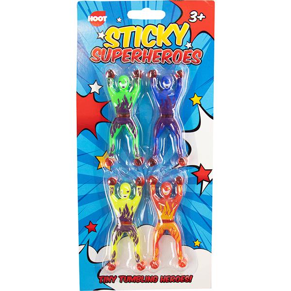 Children's Pack of 4 Ultra Sticky Superheroes in Assorted Colours