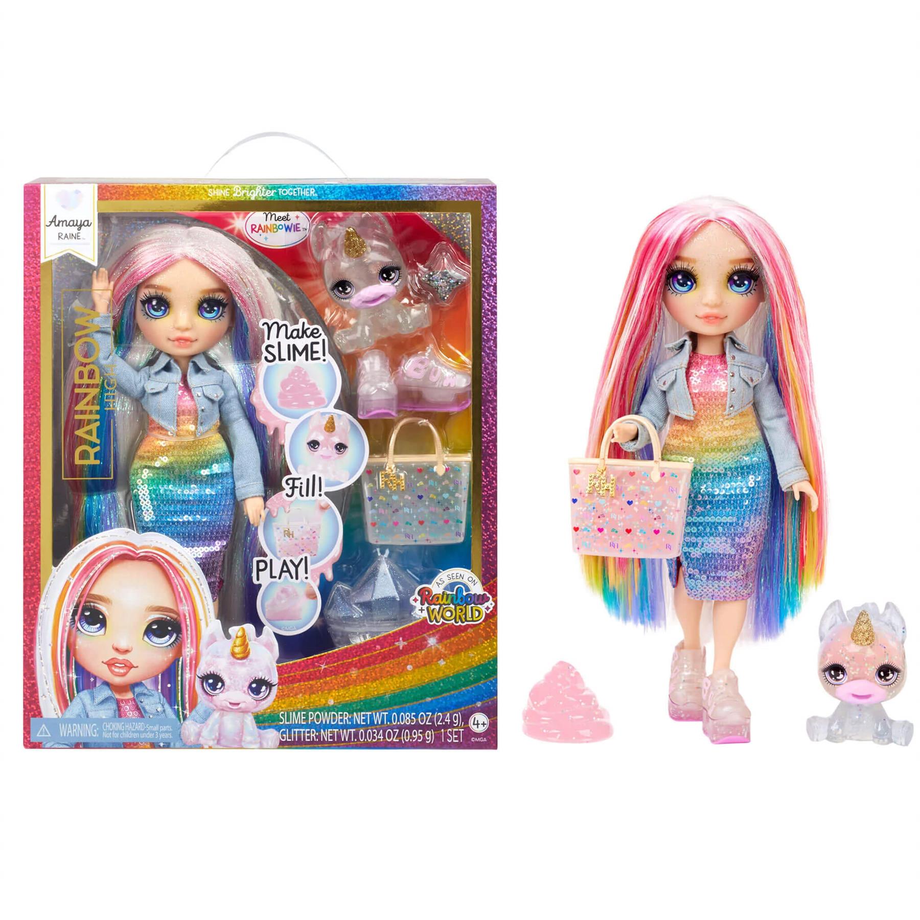 Rainbow High Amaya (Rainbow) with Slime Kit & Pet - Rainbow 11” Shimmer Doll with DIY Sparkle Slime