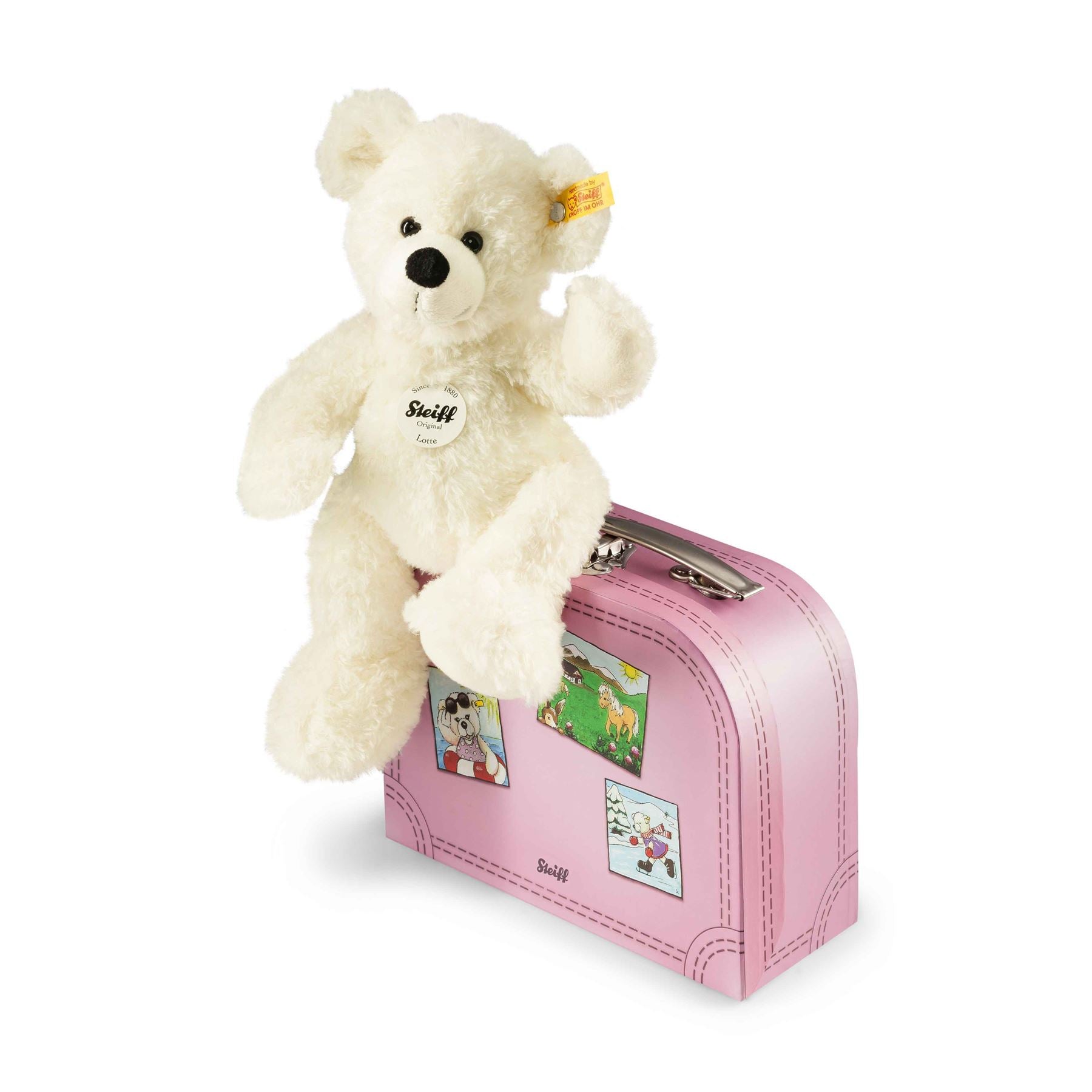 Steiff 28cm White Lotte Teddy Bear in Pink Suitcase