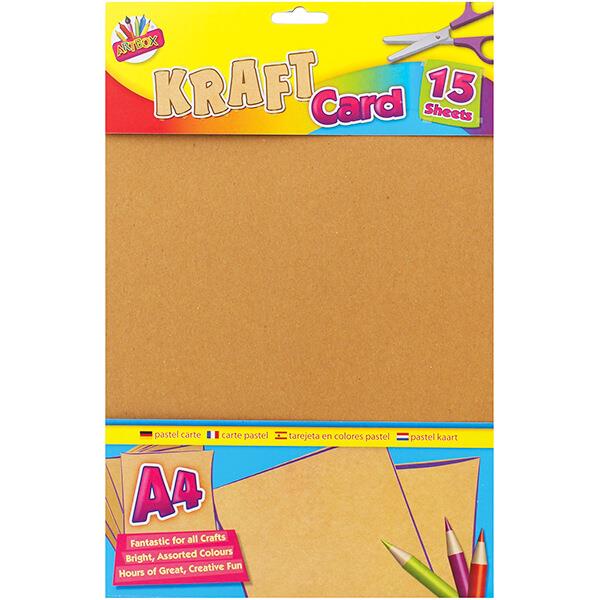 Children's Pack of 15 A4 Kraft Card Sheets for Arts & Crafts