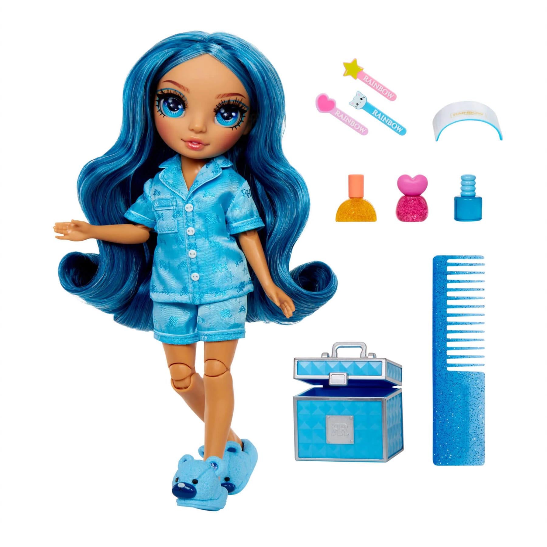 Rainbow High Junior High PJ Party Skyler (Blue) 9” Posable Doll in a Satin PJ Set
