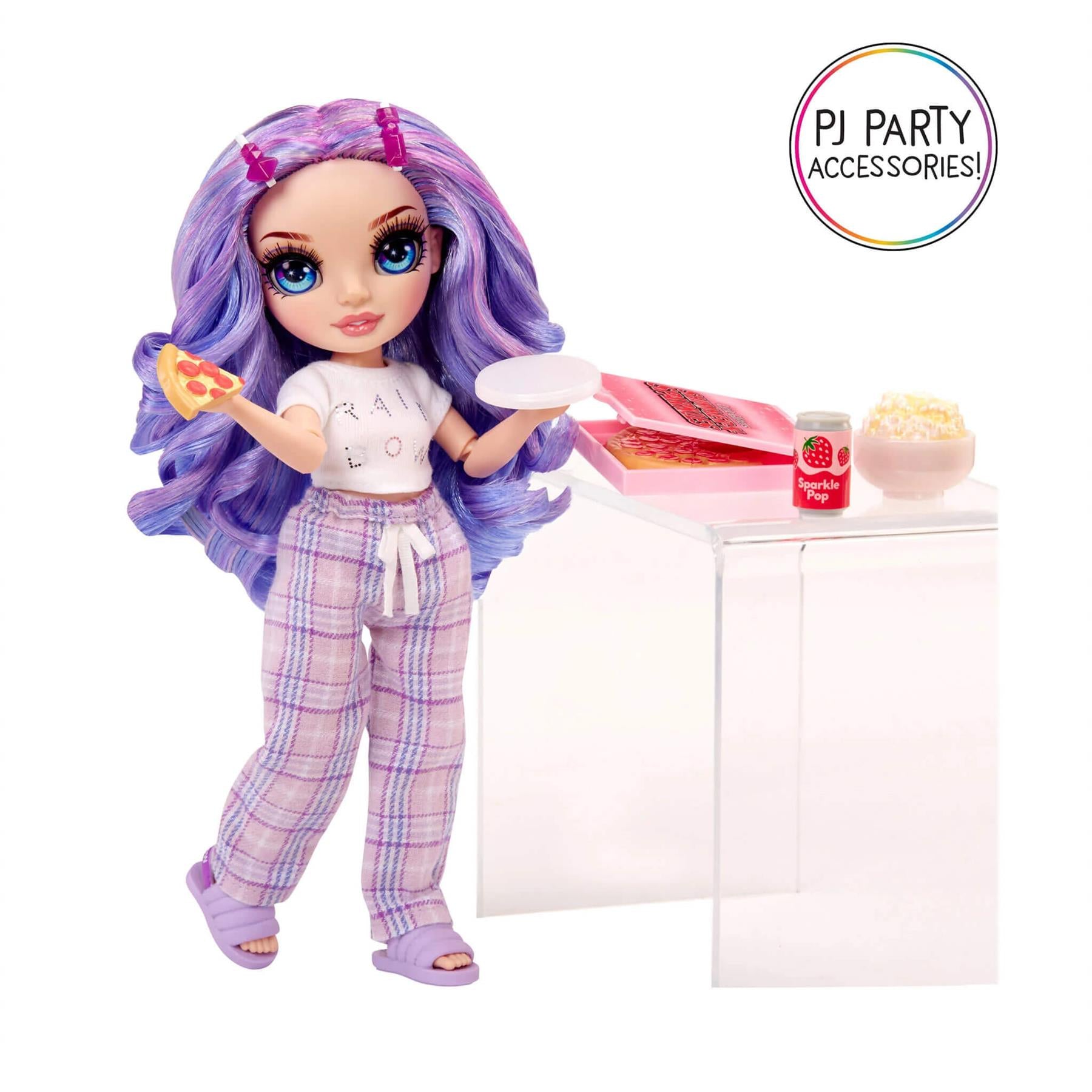 Rainbow High Junior High PJ Party Violet (Purple) 9” Posable Doll in Adorable Pajamas