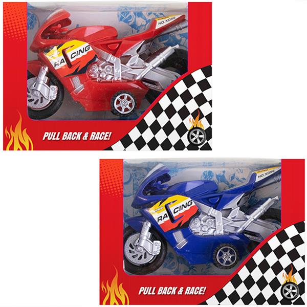 Children's Pull-Back Friction Racing Motorcycle Toy in Red or Blue