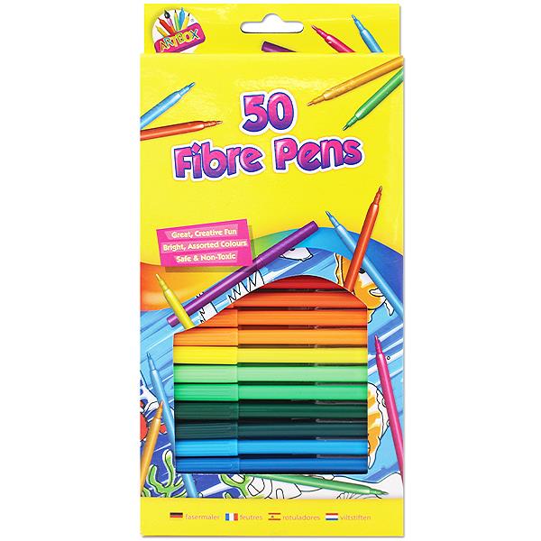 Children's Pack of 50 Non-Toxic Fine Fibre Tip Colouring Pens
