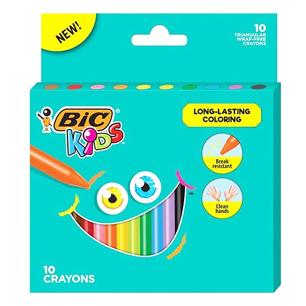 BIC Kids Pack of 10 Colourful Triangular Crayons for Little Hands