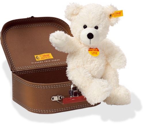 Steiff 28cm White Lotte Teddy Bear in Brown Suitcase