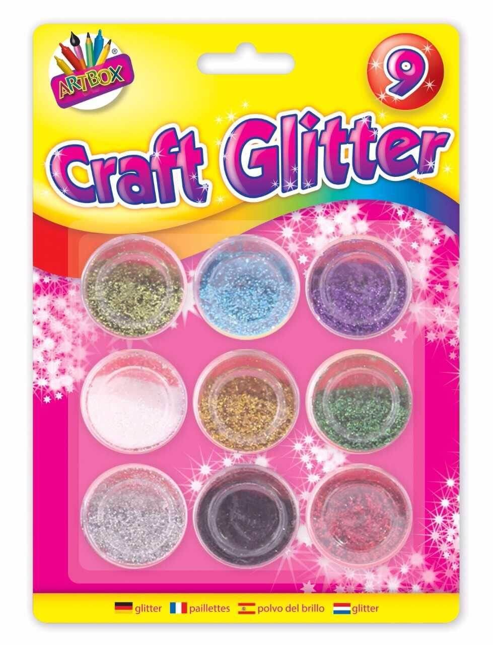 Children's Pack of 9 Assorted Metallic Colour 16g Glitter Pots